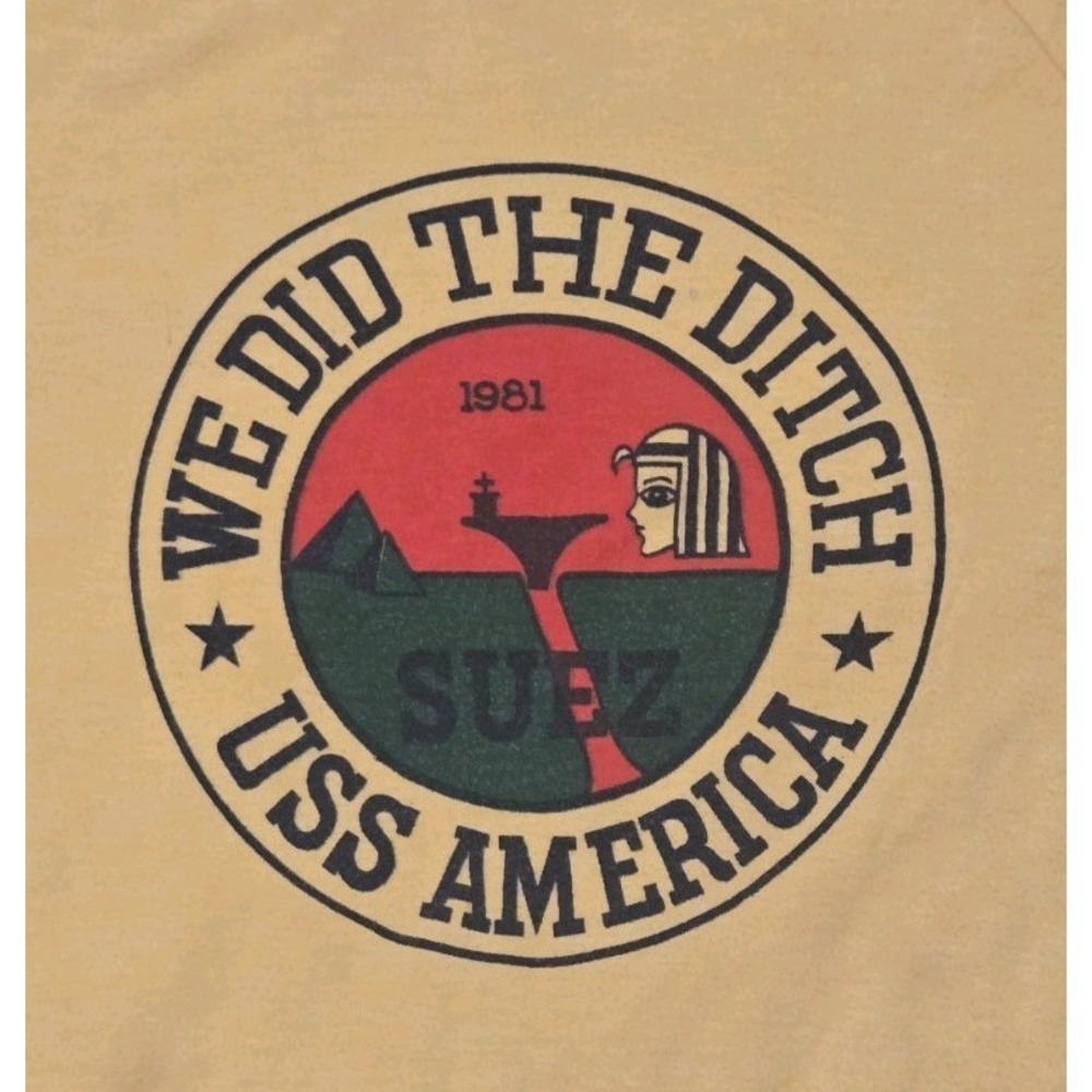 VTG 1981 USS America CV-66 T Shirt We Did The Ditch Suez Canal Navy 80s Small M - Picture 2 of 6